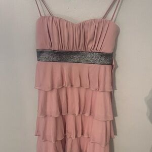 Sweet Storm Dusty Pink Tiered Chiffon Ruffle Mini Dress Spaghetti Straps Size M